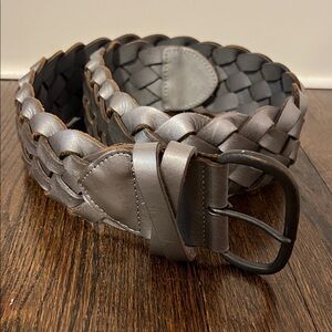 Club Monaco Braided Leather Belt in Silver Gray